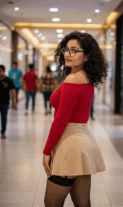 craiyon_125413_A_closeup_shot_In_a_bustling__warmly_lit_mall_corridor__a_skinny_but_attractive_Indian_40ish_woman_w-10